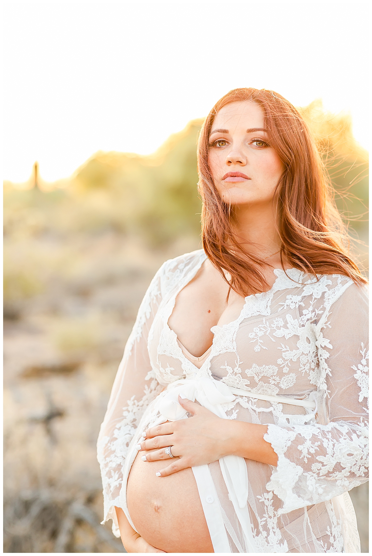 Maternity Photos with Lace Gown and Blush Dress